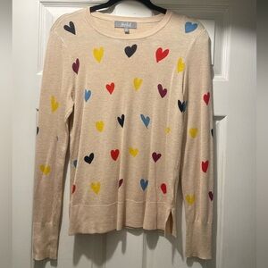 Marled Women’s Small Beige sweater with Hearts lightweight